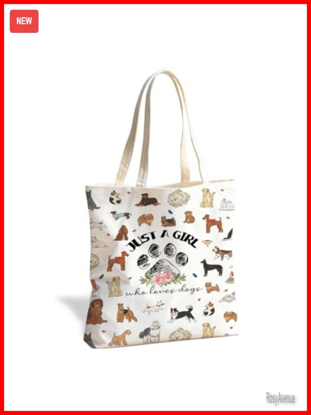 Cotton Canvas Tote Bag Funny Dog Print Double-Sided Daily Commute Shopping